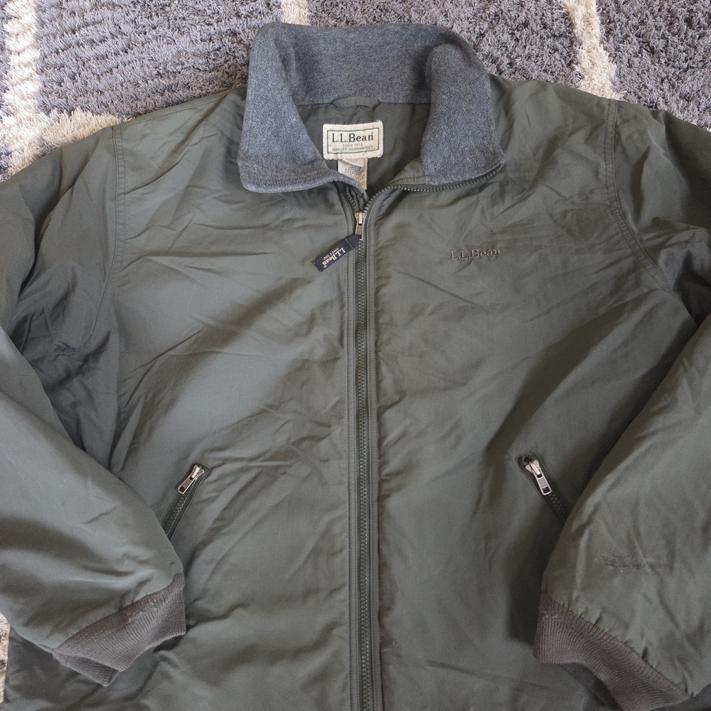 L.L.Bean Men's Size XL Reg Warm-Up Olive Shell Fleece Lined Zip Bomber Jacket